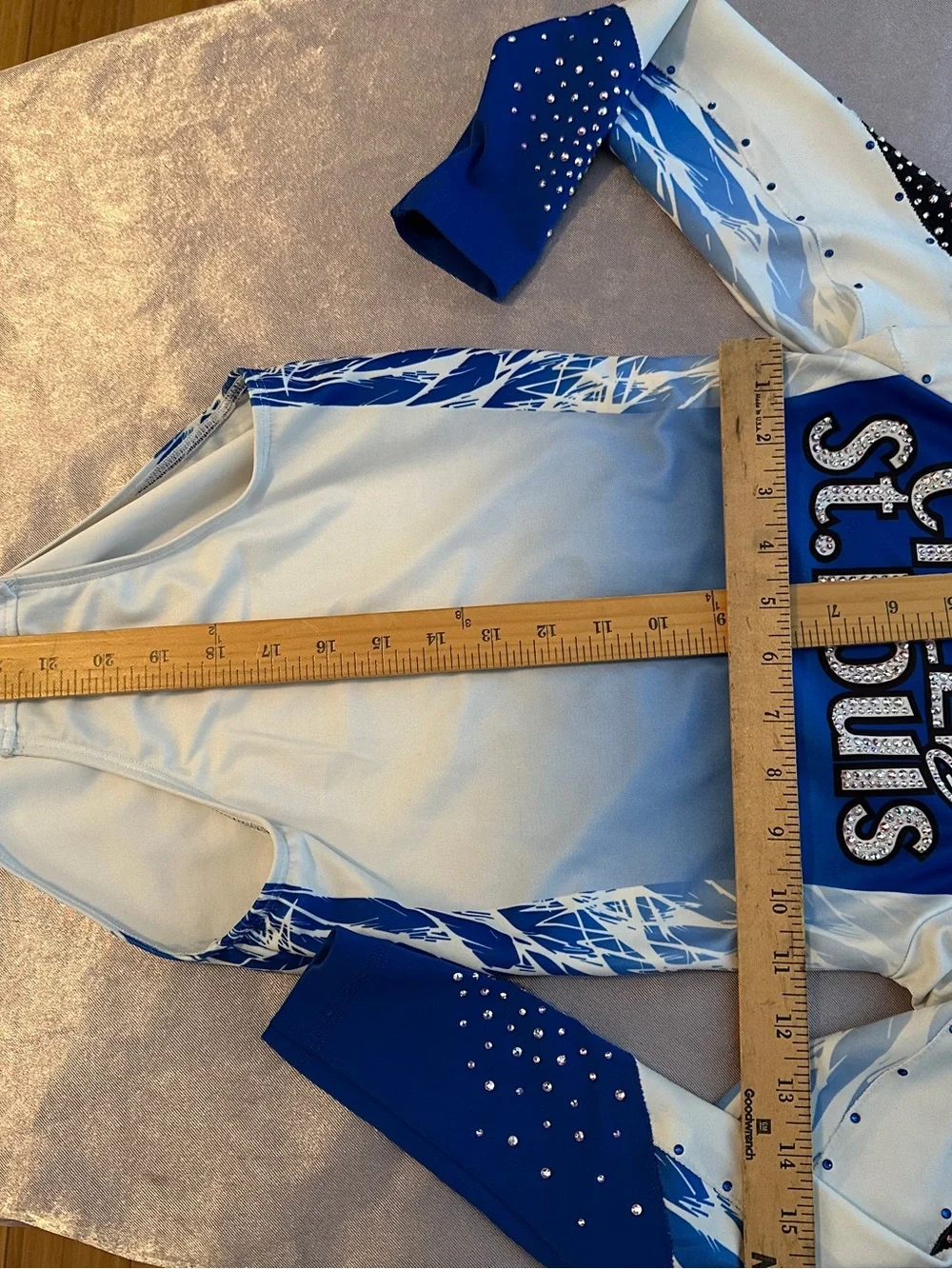 Cheer St. Louis Girls Youth Rhinestone Long Sleeve Gymnastics Leotard Blue White